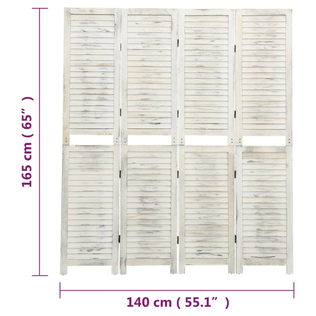 vidaXL 4-Panel Room Divider Cream 140x165 cm Wood