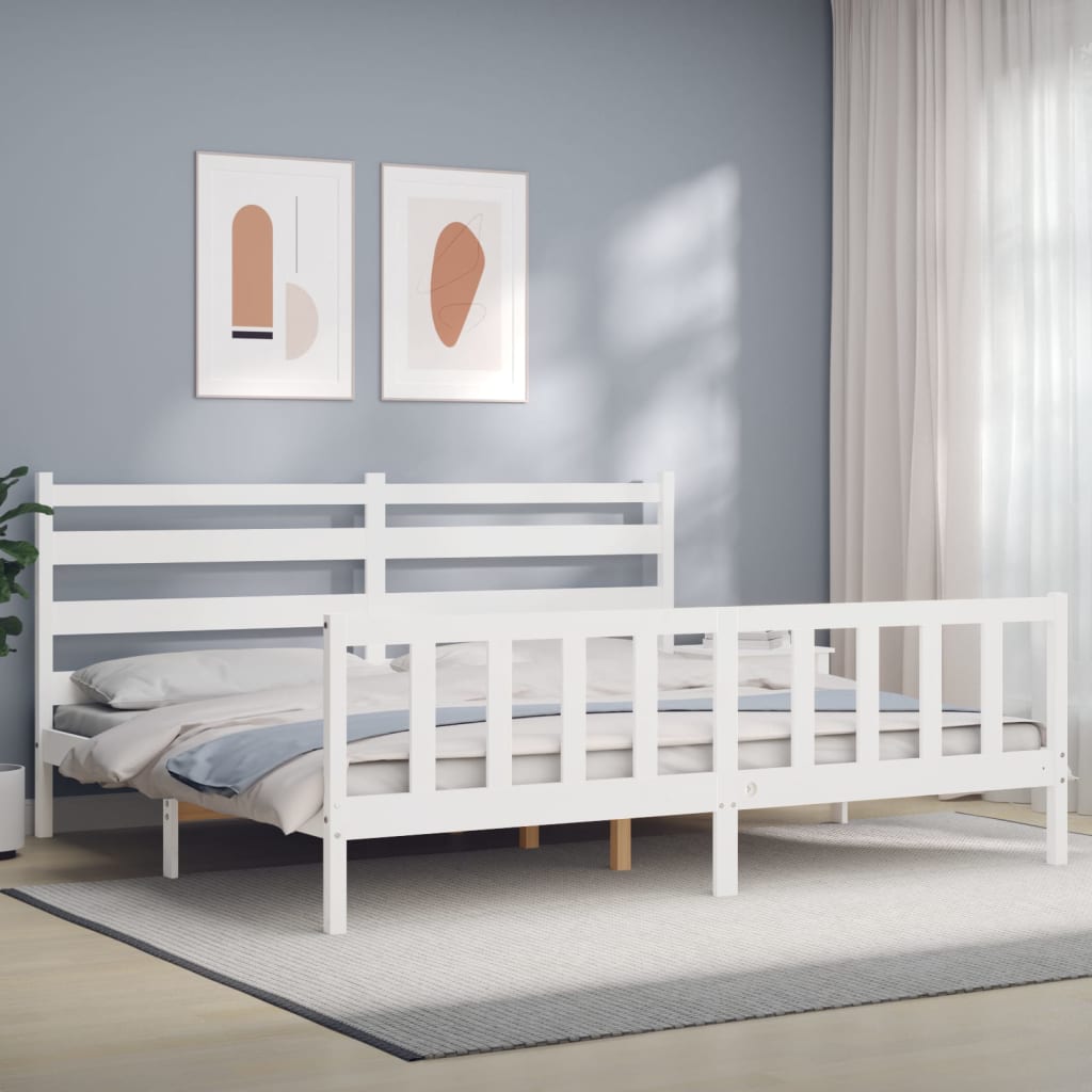vidaXL Bed Frame with Headboard White 200x200 cm Solid Wood