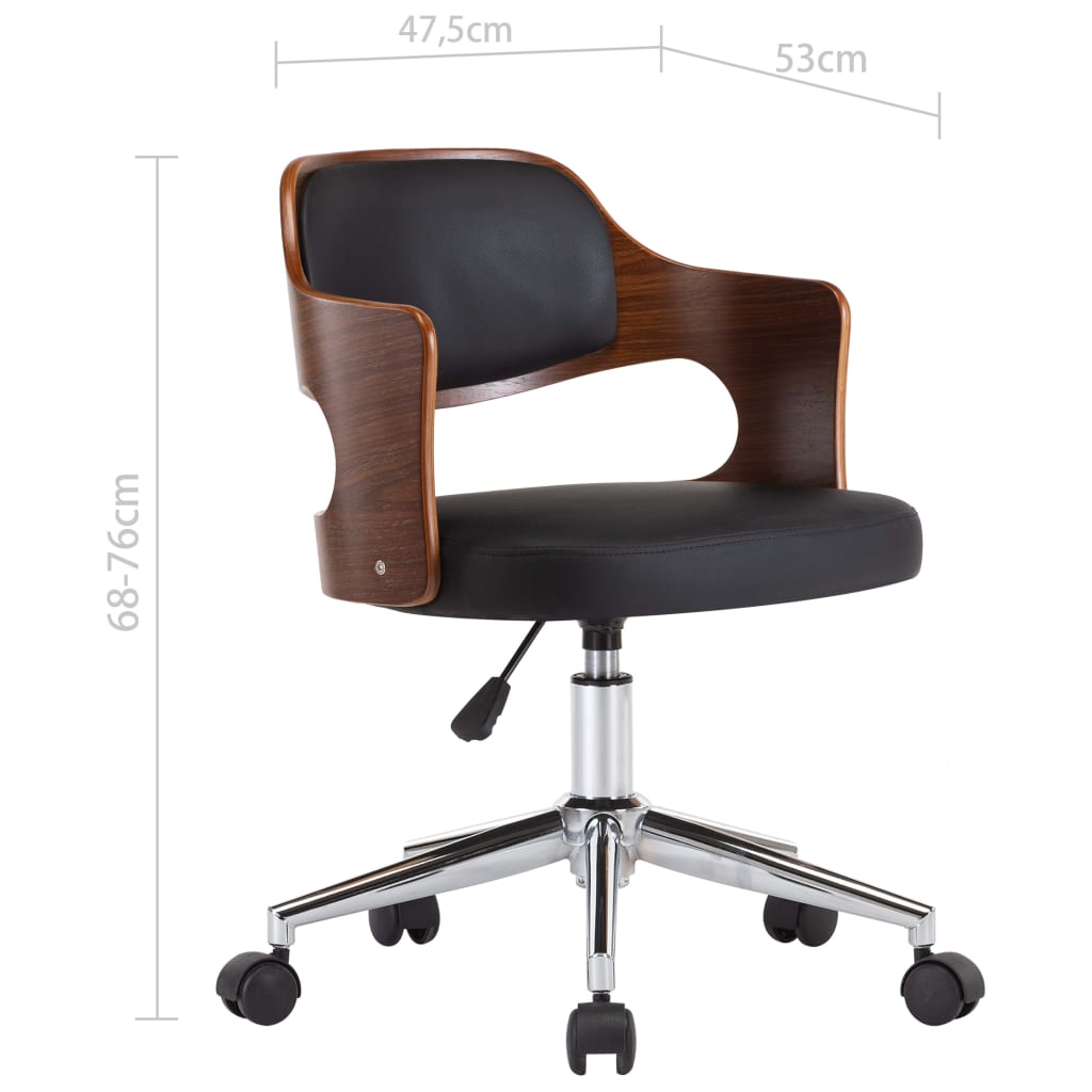 vidaXL Swivel Office Chair Black Bent Wood and Faux Leather
