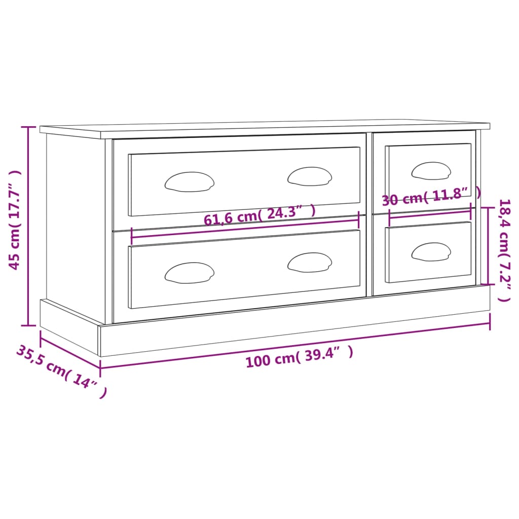 vidaXL TV Cabinet Black 100x35.5x45 cm Engineered Wood