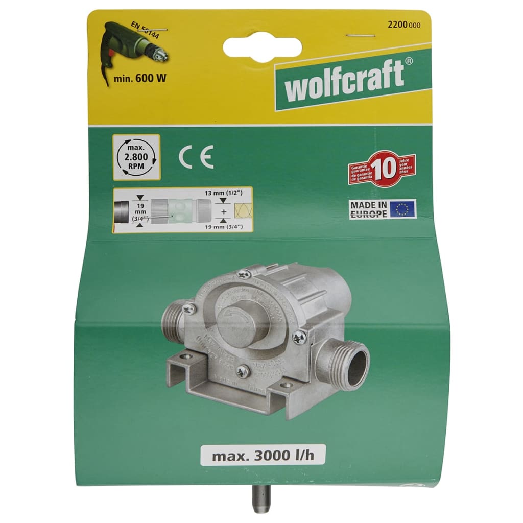 wolfcraft Drill-powered Pump 3000 l/h S=8 mm 2200000