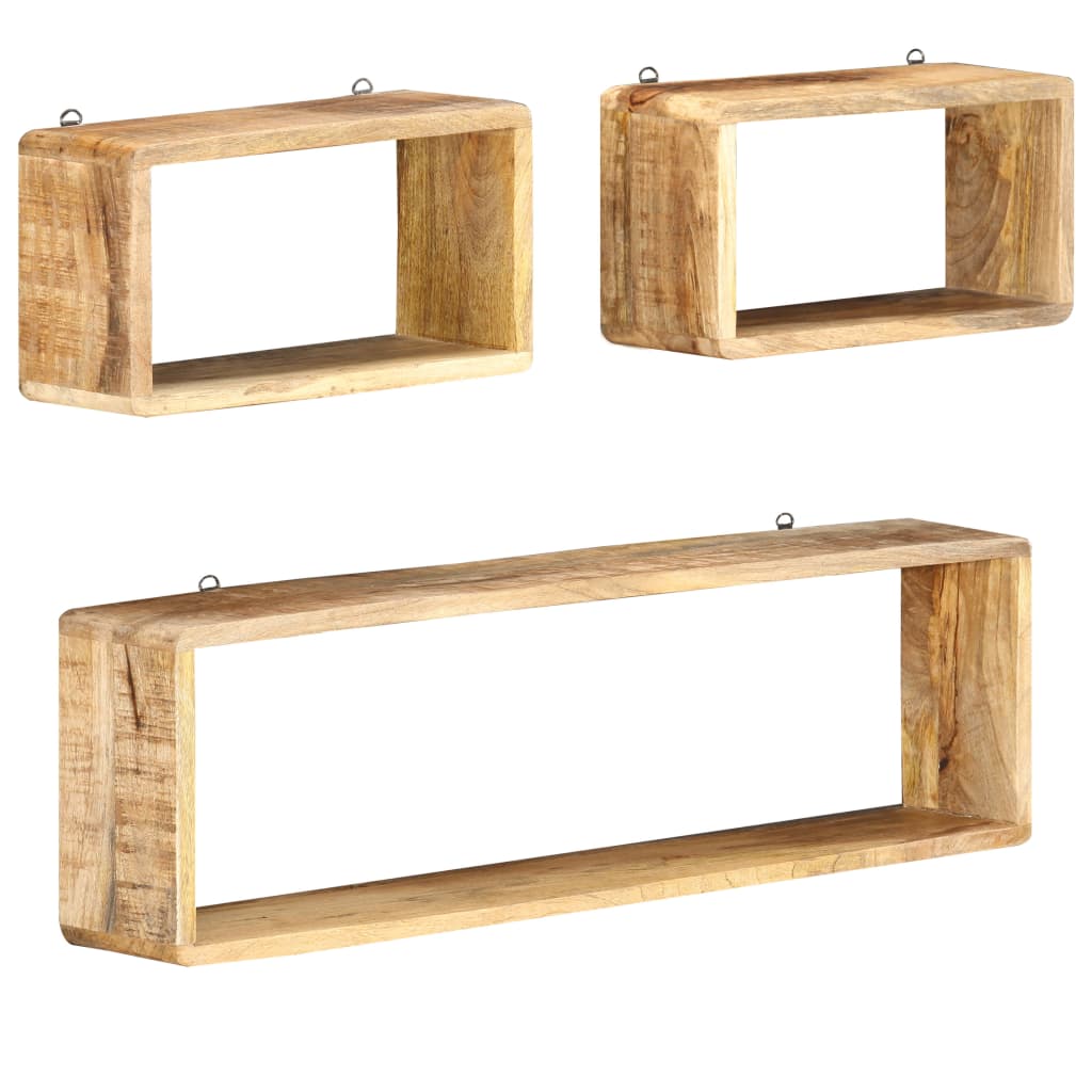 vidaXL 3 Piece Wall Cube Shelf Set Soild Mango Wood