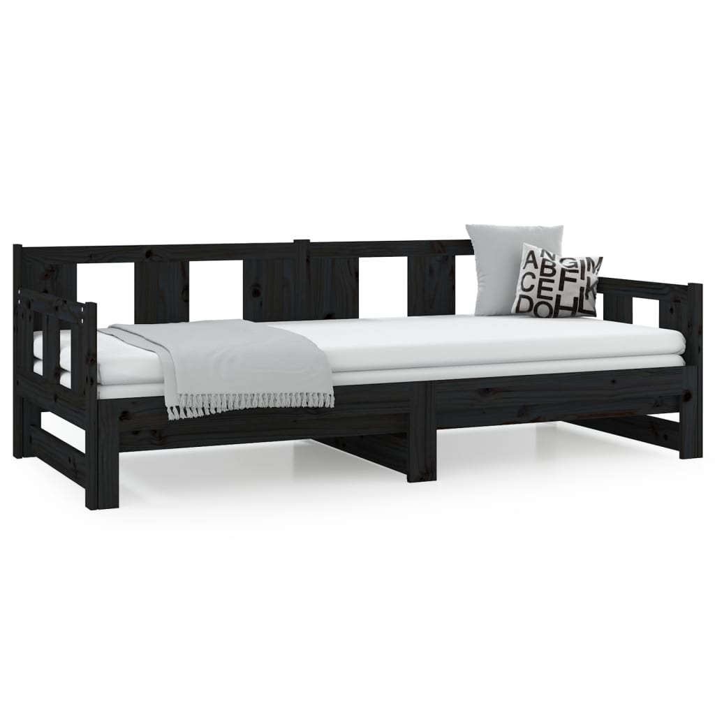 vidaXL Pull-out Day Bed Black Solid Wood Pine 2x(90x200) cm