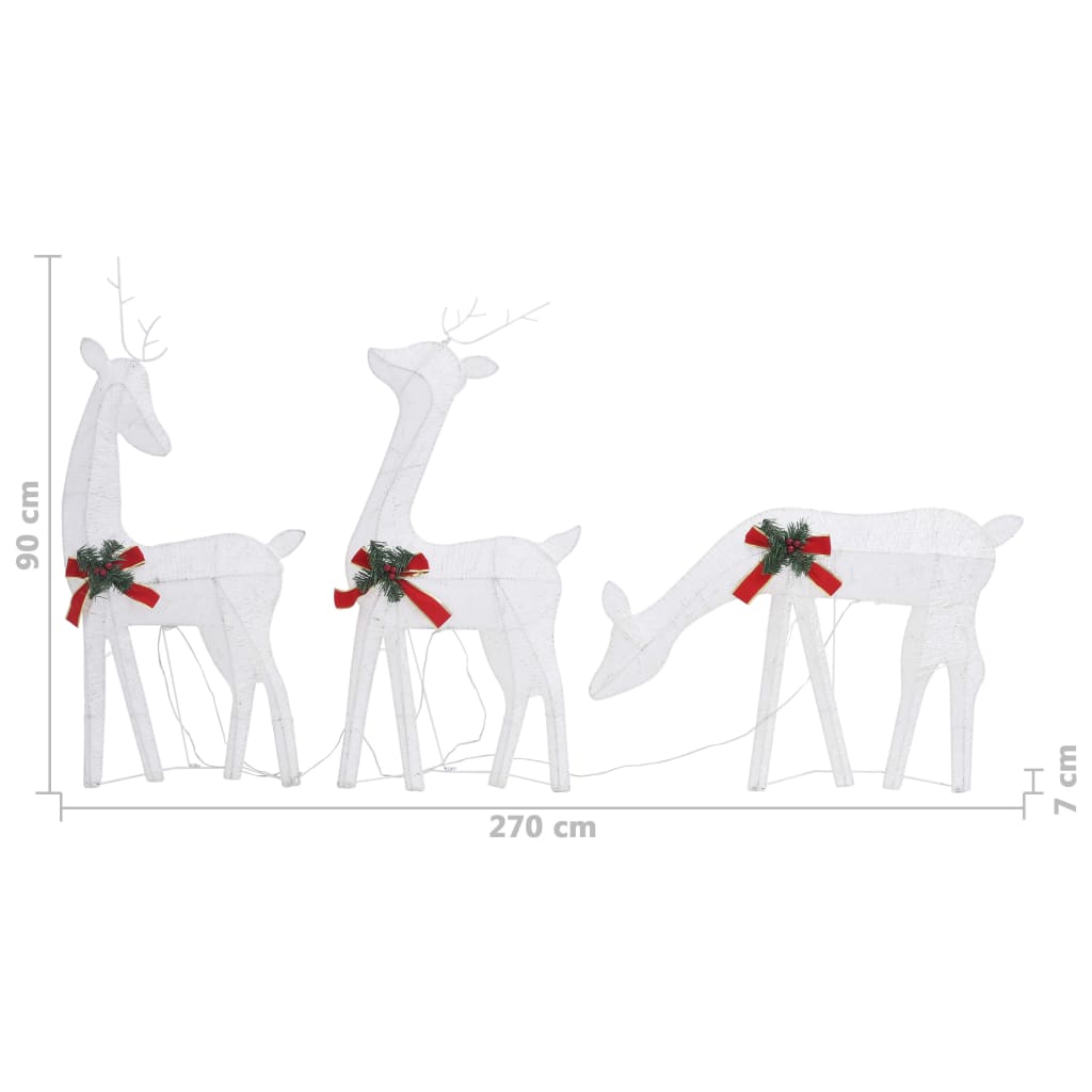 vidaXL Christmas Reindeer Family 270x7x90 cm White Cold White Mesh
