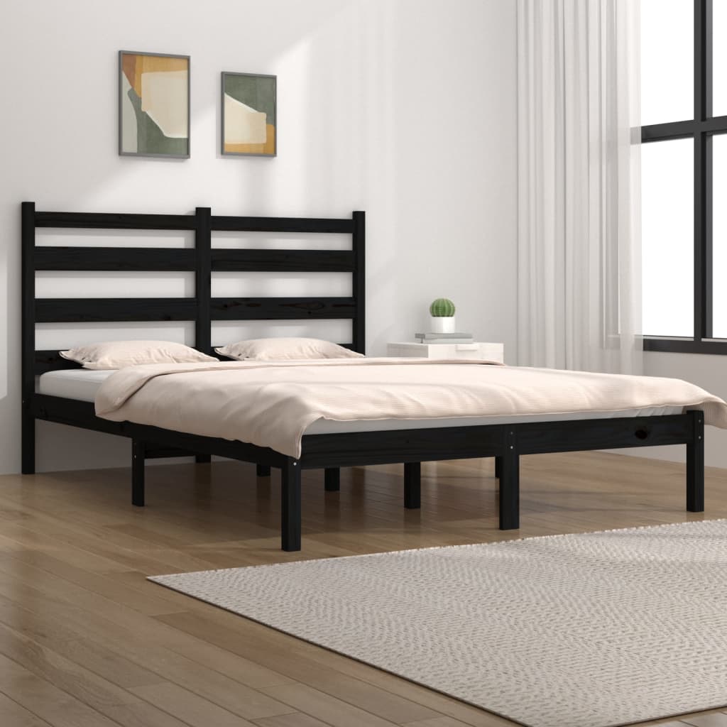vidaXL Bed Frame Black Solid Wood Pine 135x190 cm Double