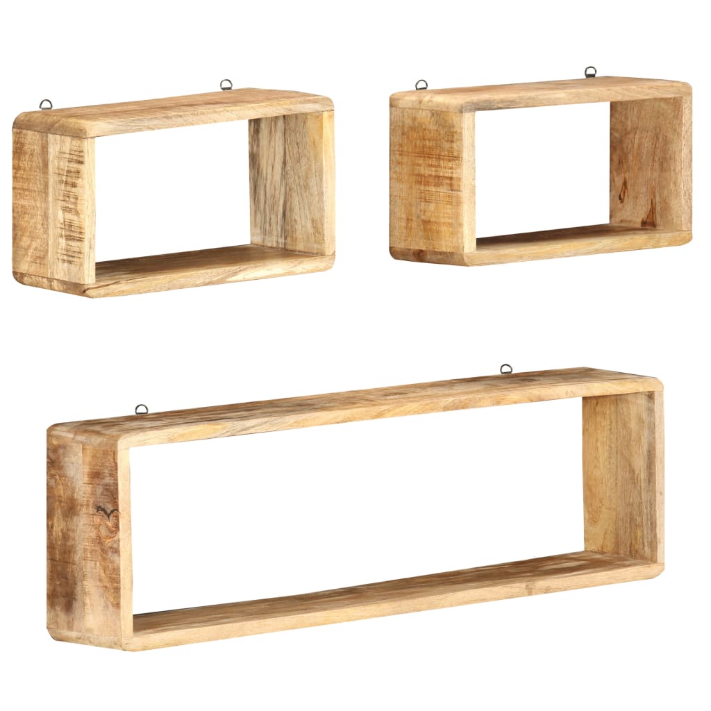 vidaXL 3 Piece Wall Cube Shelf Set Soild Mango Wood
