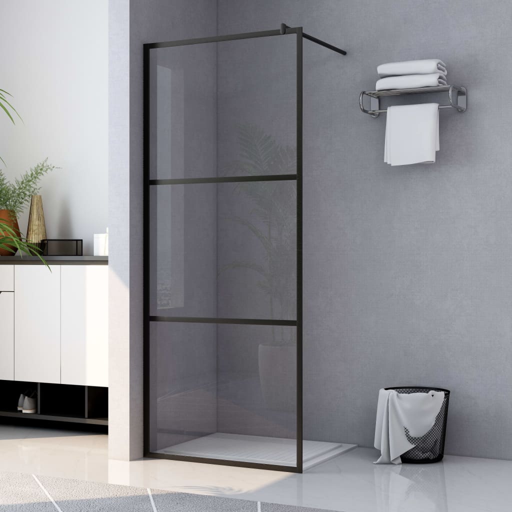 vidaXL Walk-in Shower Wall with Clear ESG Glass Black 115x195 cm