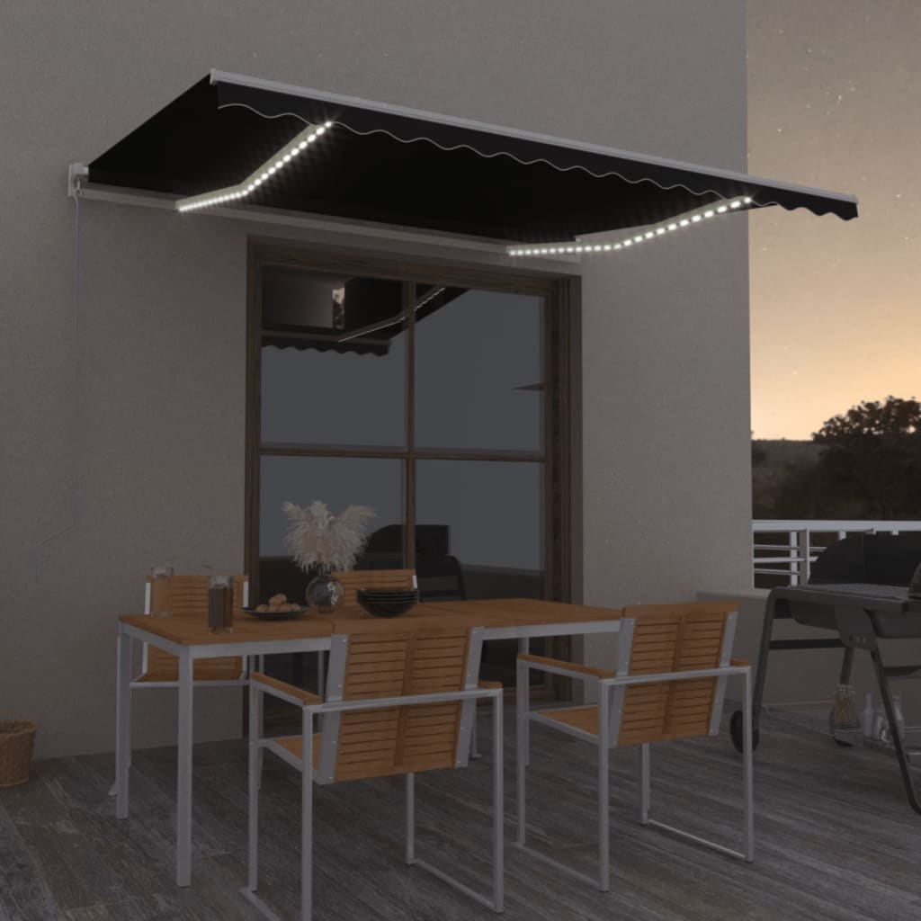 vidaXL Manual Retractable Awning with LED 400x300 cm Anthracite