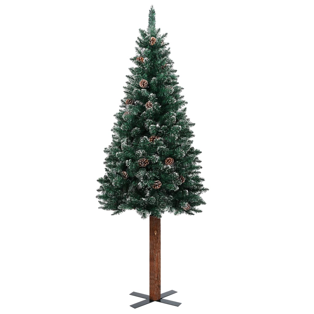 vidaXL Slim Pre-lit Christmas Tree with Real Wood&White Snow Green 210cm