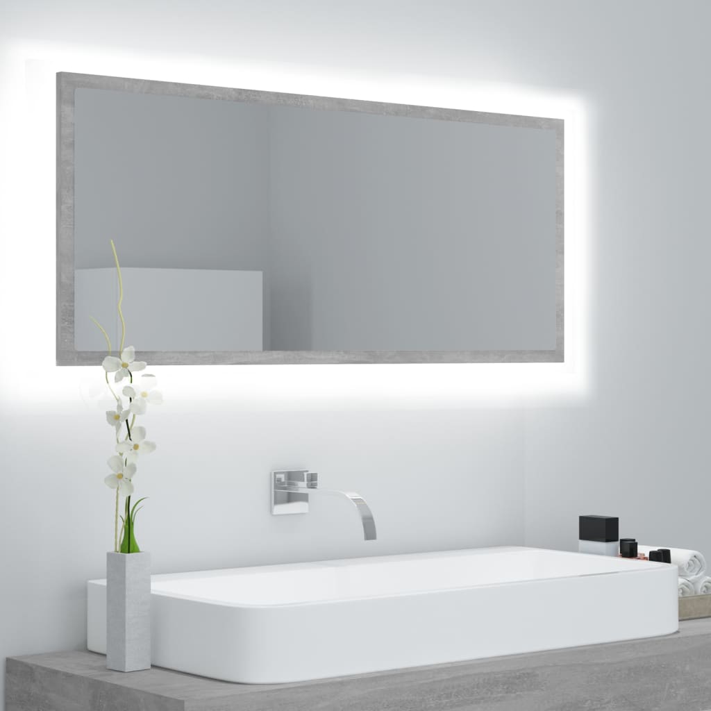 vidaXL LED Bathroom Mirror Concrete Grey 100x8.5x37 cm Acrylic