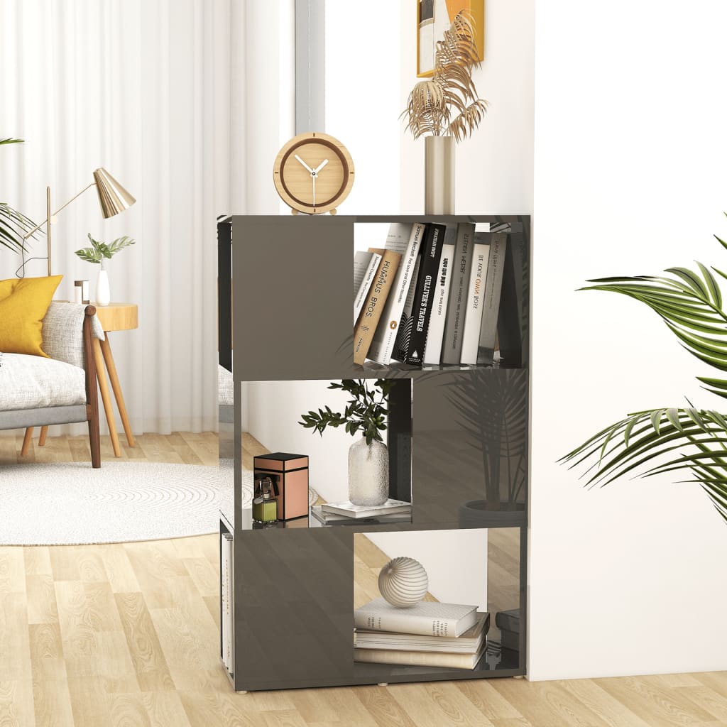 vidaXL Book Cabinet Room Divider High Gloss Grey 60x24x94 cm Engineered Wood