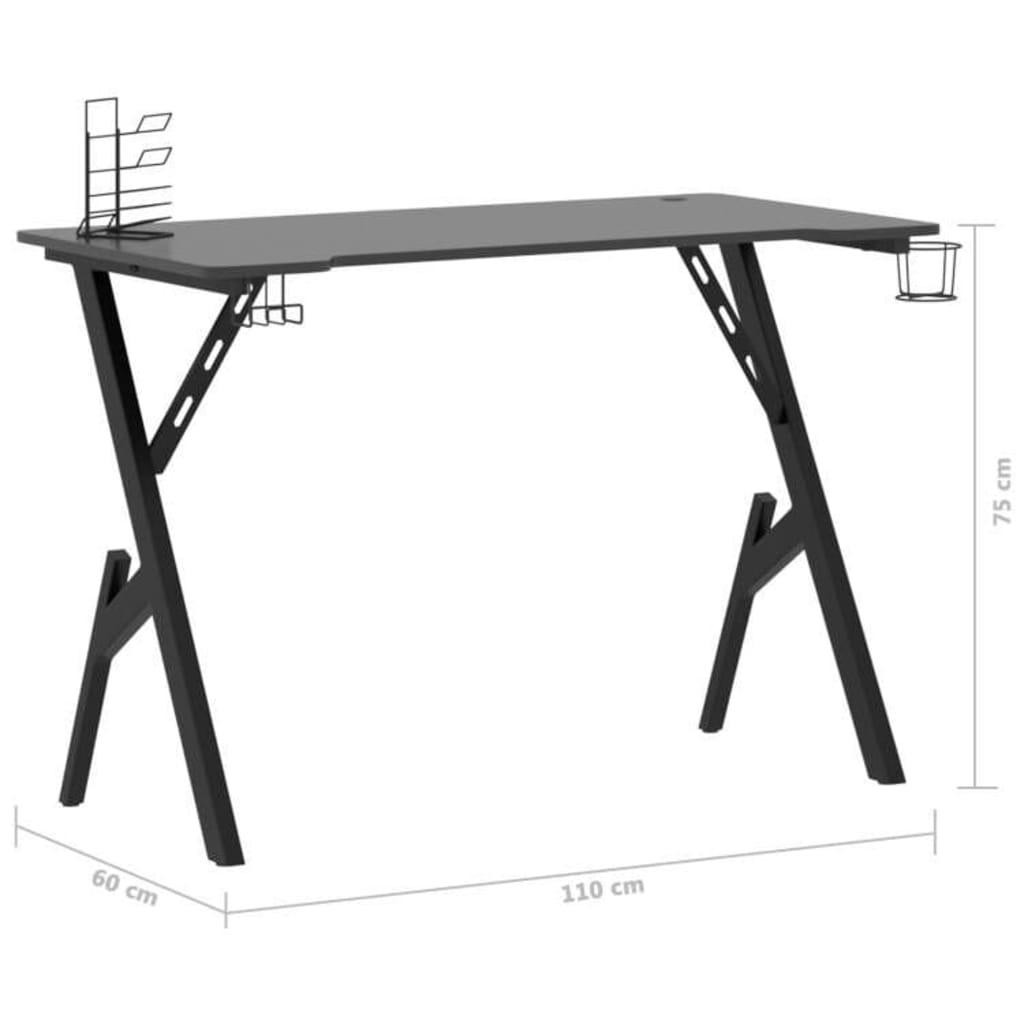 vidaXL Gaming Desk with Y Shape Legs Black 110x60x75 cm