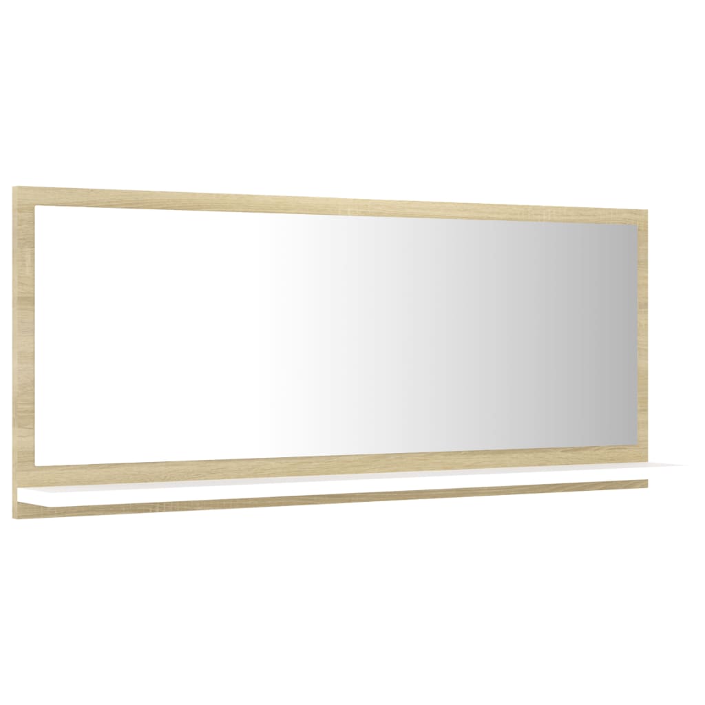 vidaXL Bathroom Mirror White and Sonoma Oak 90x10.5x37 cm Engineered Wood