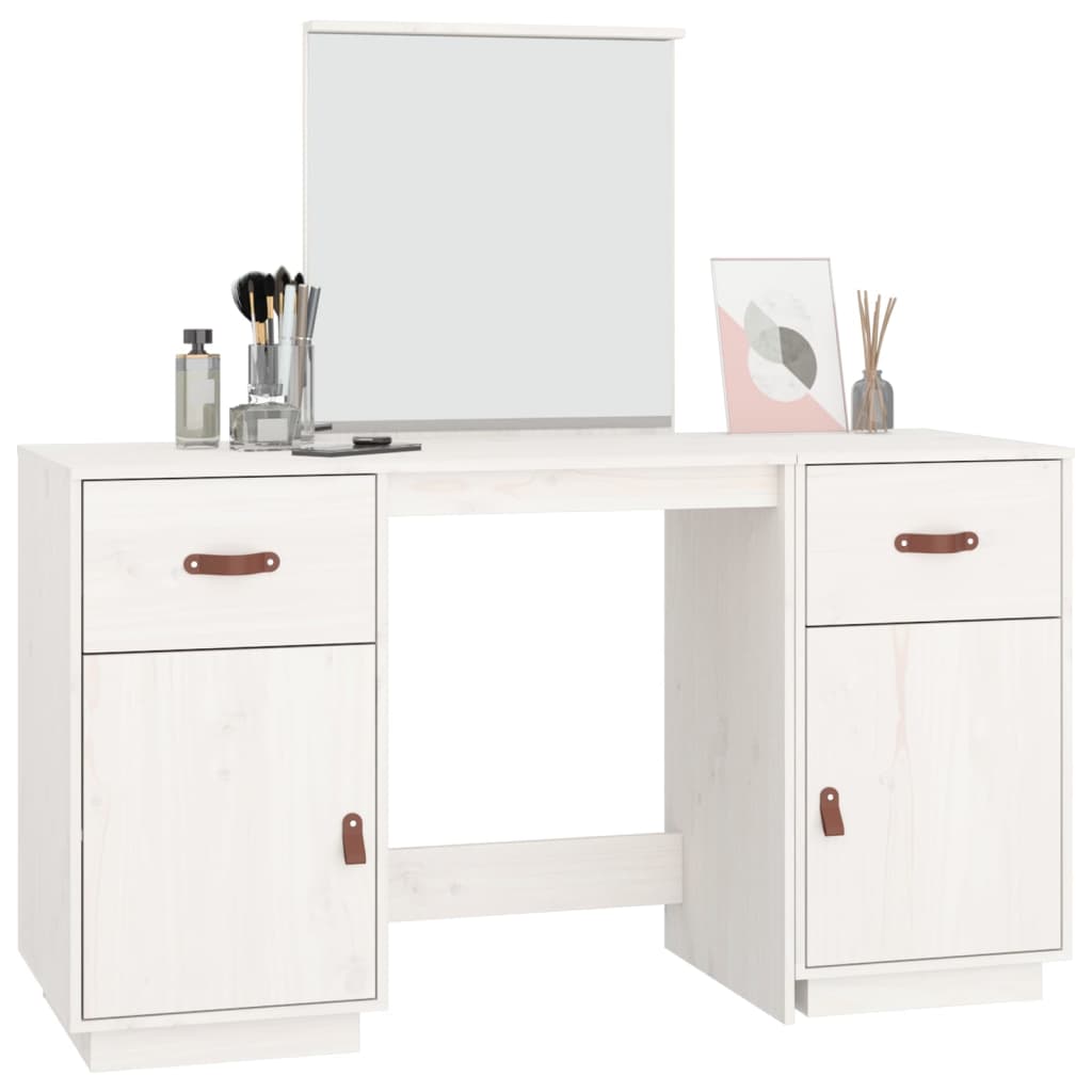 vidaXL Dressing Table Set with a Mirror White Solid Wood Pine