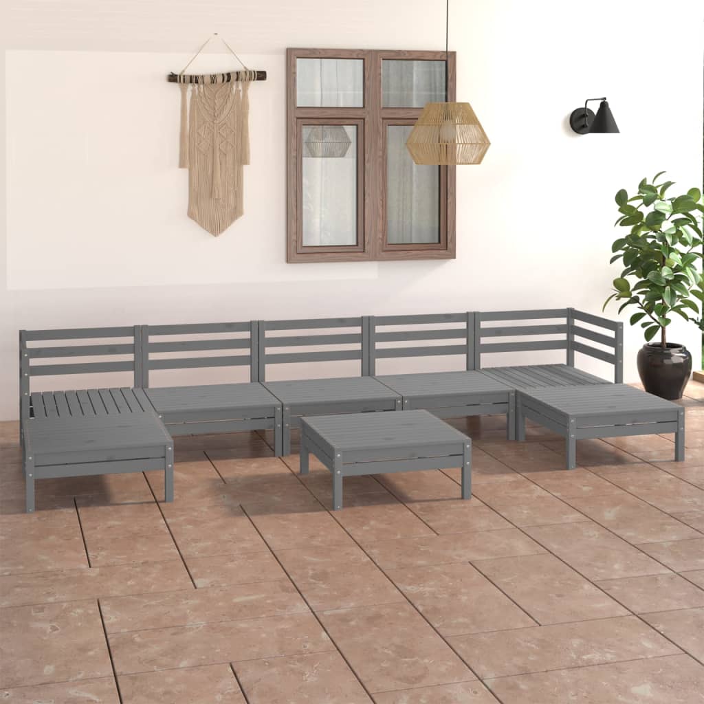 vidaXL 8 Piece Garden Lounge Set Grey Solid Wood Pine
