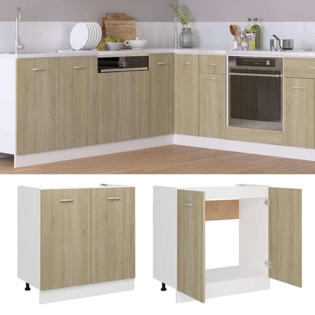 vidaXL Sink Bottom Cabinet Sonoma Oak 80x46x81.5 cm Engineered Wood