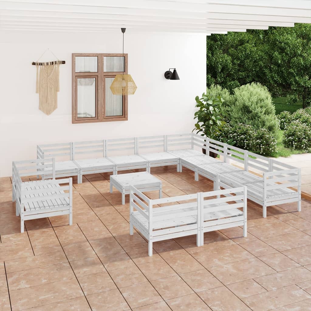 vidaXL 14 Piece Garden Lounge Set Solid Pinewood White