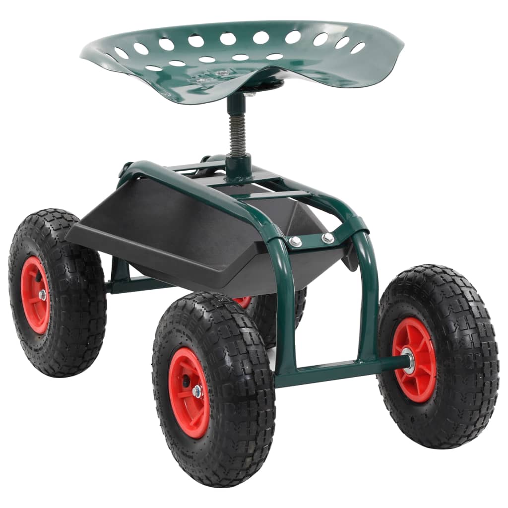 vidaXL Rolling Garden Cart with Tool Tray Green 78x44.5x84 cm
