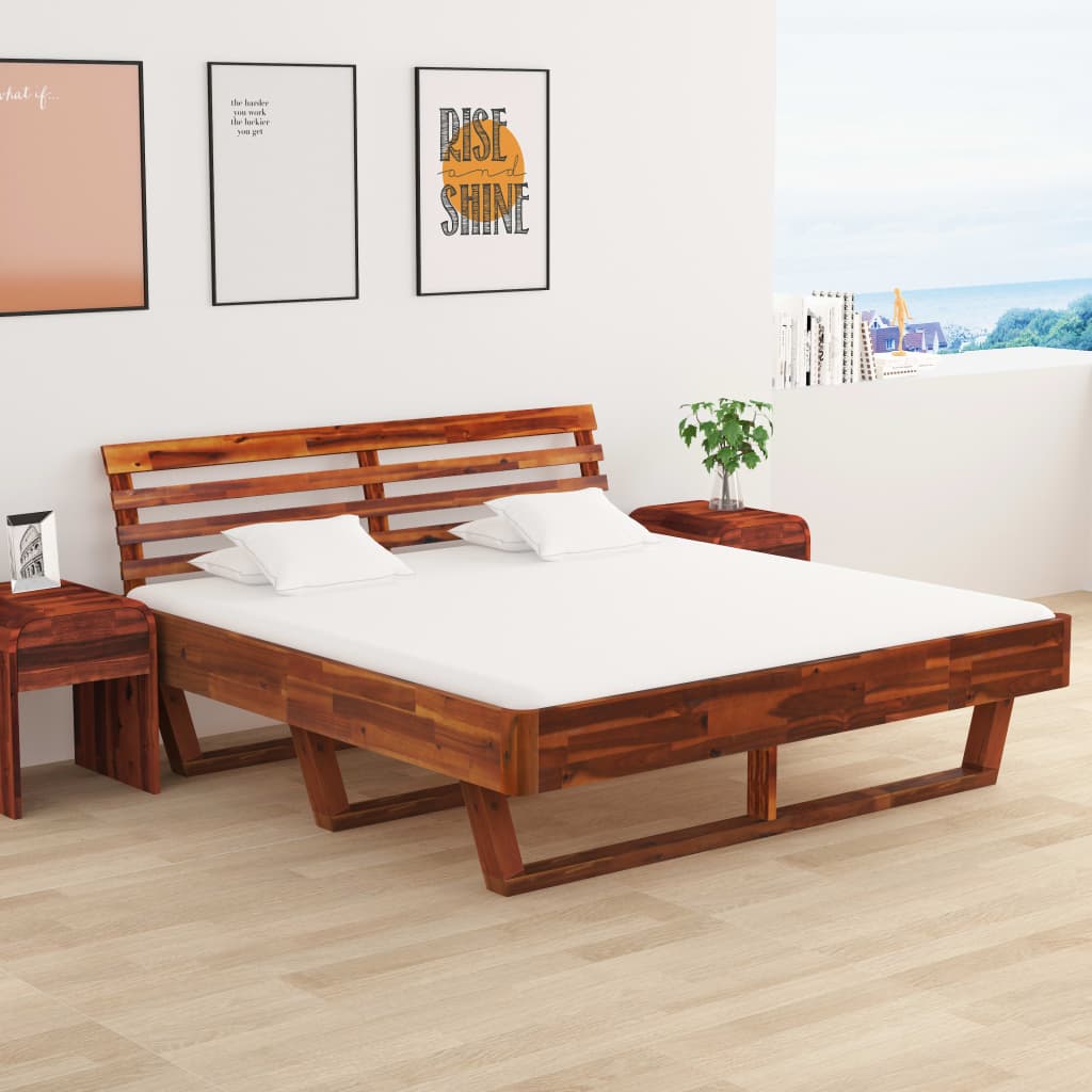 vidaXL Bed Frame with 2 Nightstands Solid Acacia Wood 180x200 cm