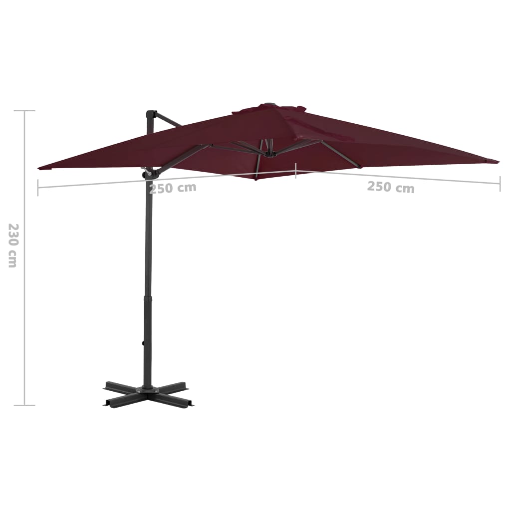 vidaXL Cantilever Umbrella with Aluminium Pole Bordeaux Red 250x250 cm