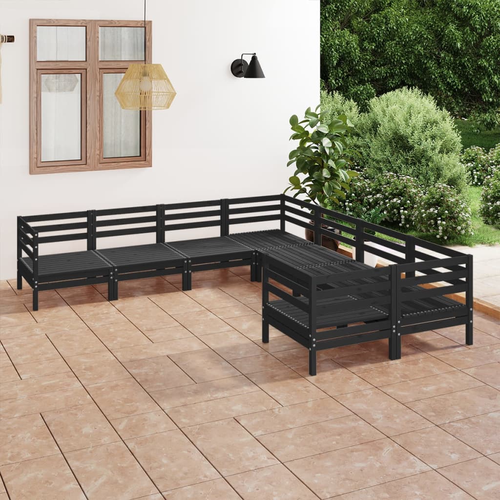vidaXL 8 Piece Garden Lounge Set Solid Wood Pine Black