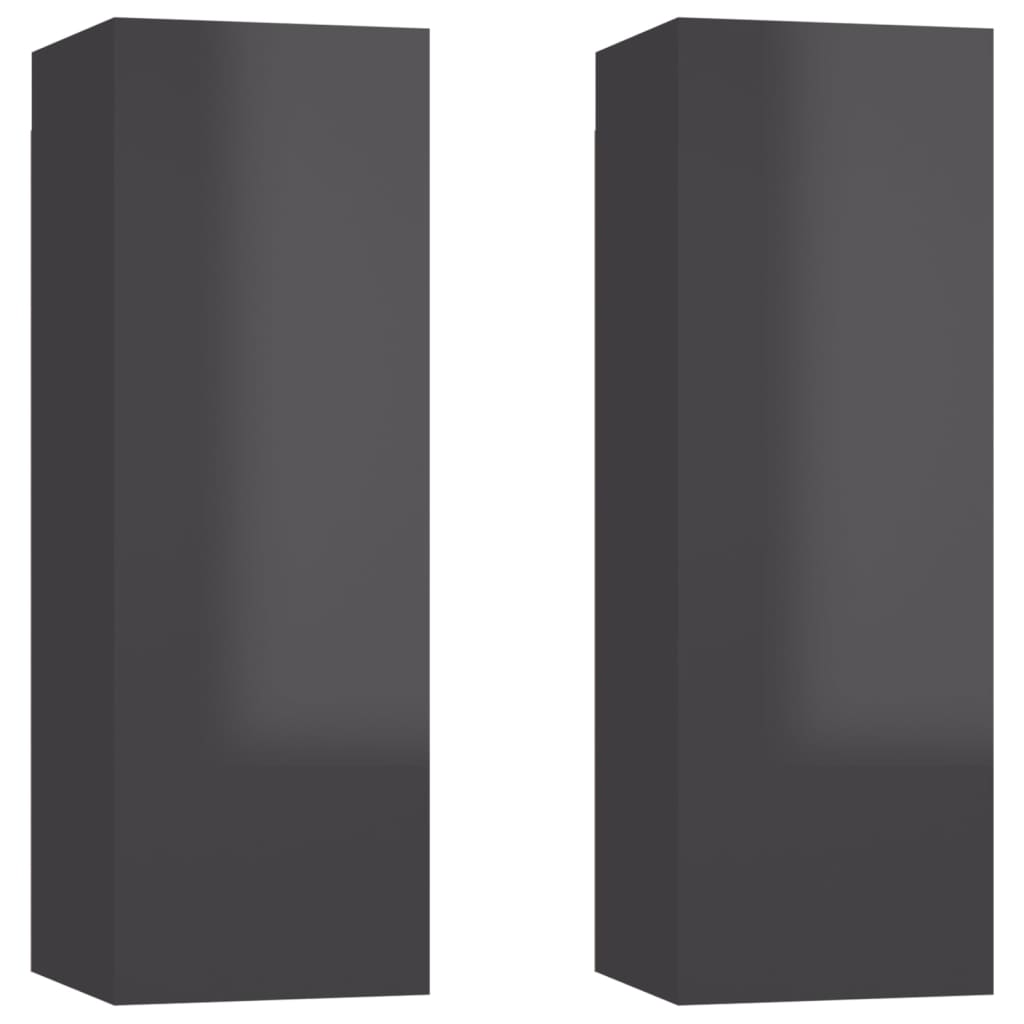 vidaXL TV Cabinets 2 pcs High Gloss Grey 30.5x30x90 cm Chipboard