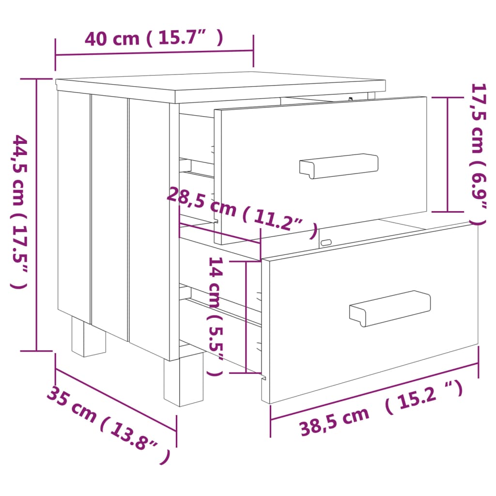 vidaXL Bedside Cabinet HAMAR White 40x35x44.5 cm Solid Pinewood