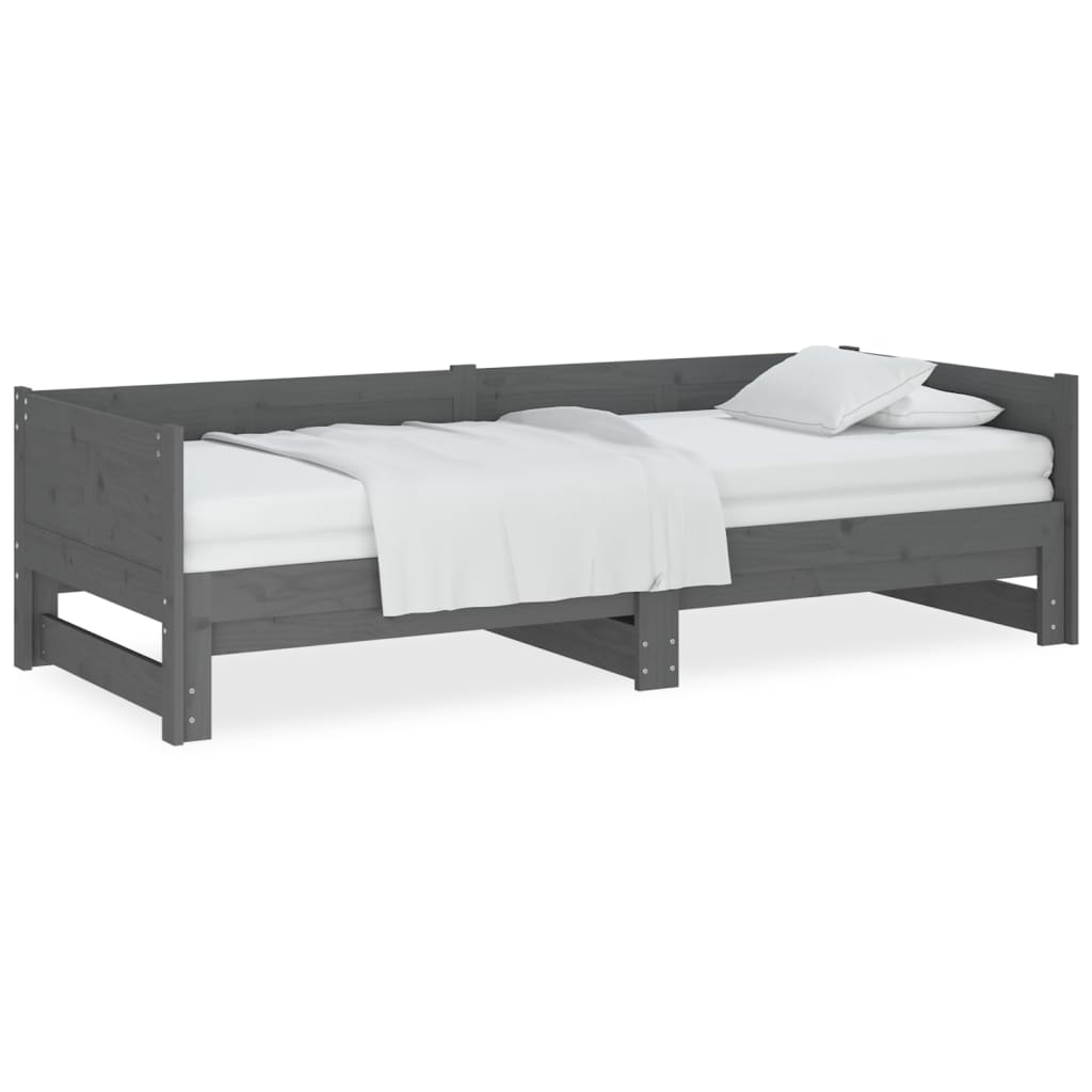vidaXL Pull-out Day Bed Grey Solid Wood Pine 2x(90x200) cm