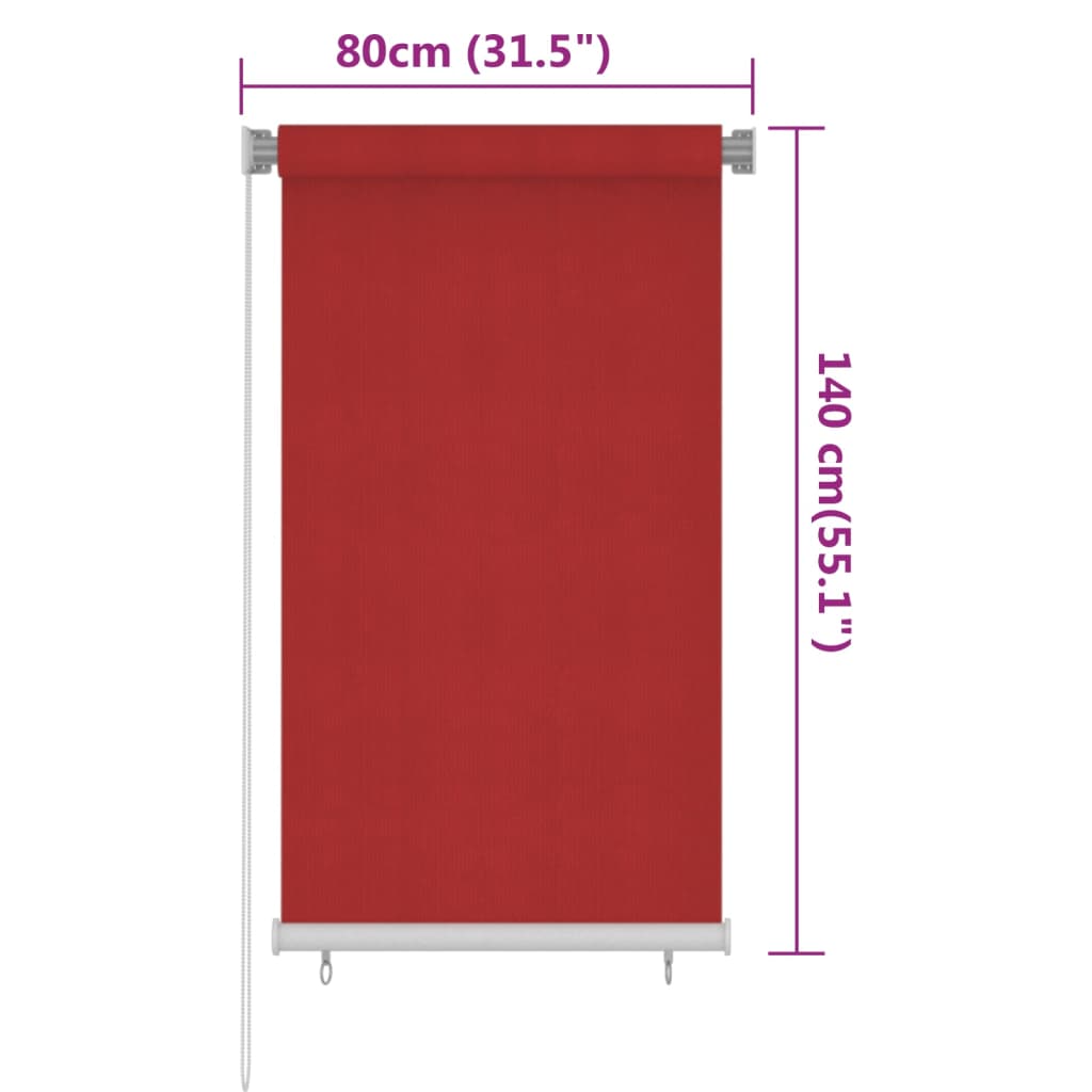 vidaXL Outdoor Roller Blind 80x140 cm Red HDPE
