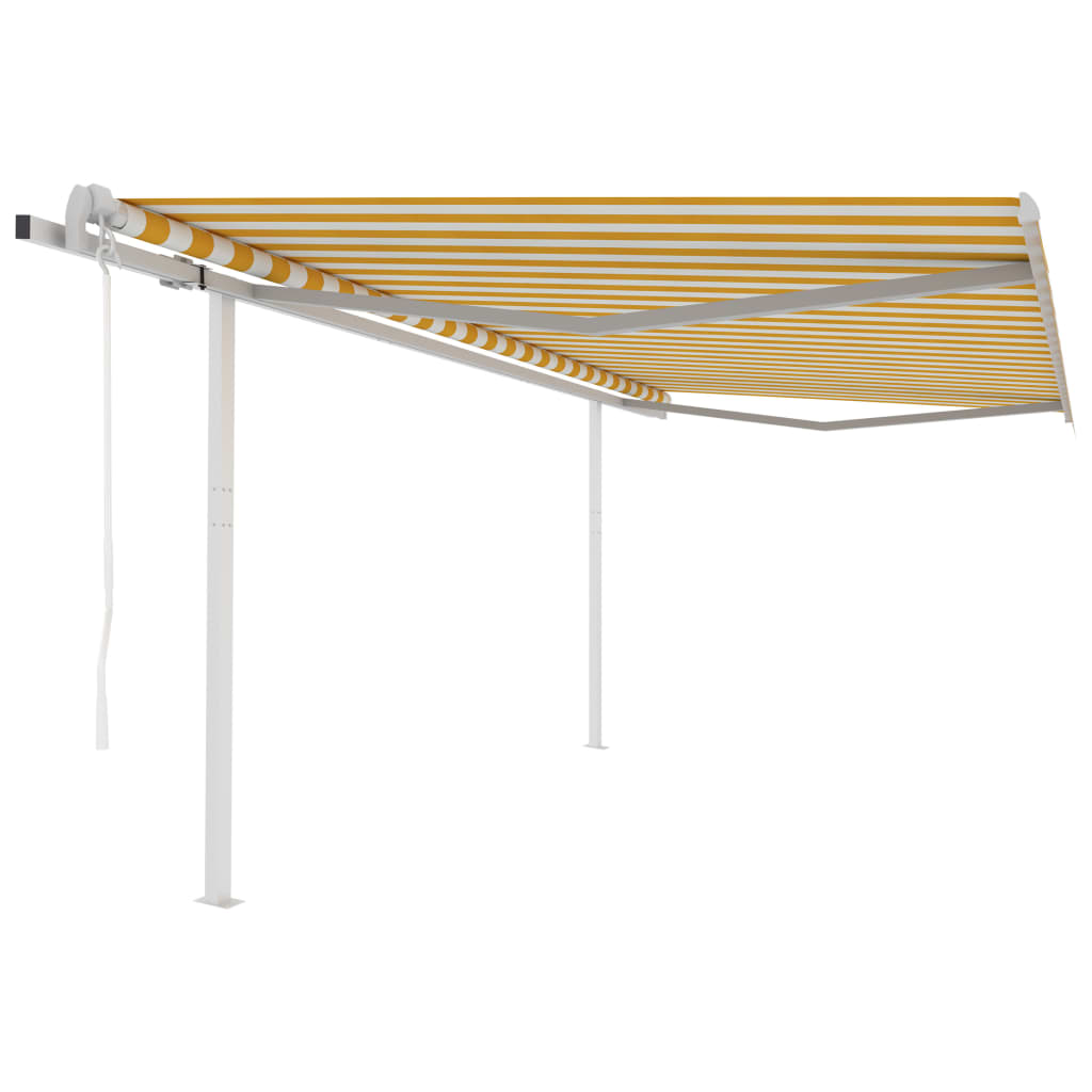 vidaXL Automatic Retractable Awning with Posts 4x3 m Yellow&White