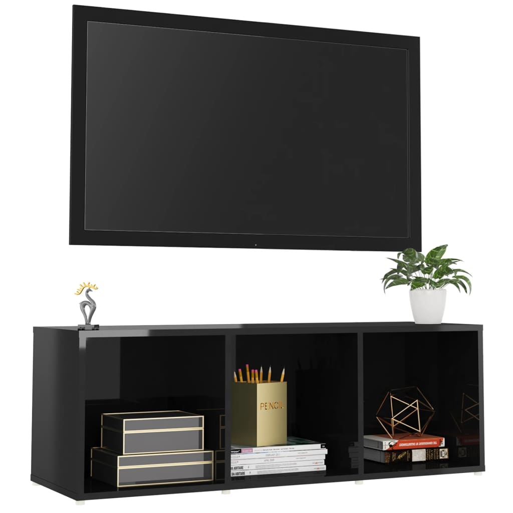 vidaXL TV Cabinet High Gloss Black 107x35x37 cm Engineered Wood