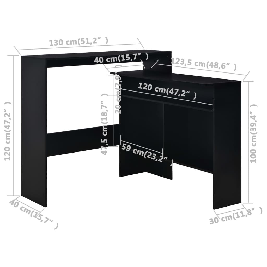 vidaXL Bar Table with 2 Table Tops Black 130x40x120 cm