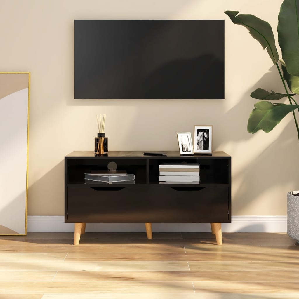 vidaXL TV Cabinet High Gloss Black 90x40x48.5 cm Engineered Wood