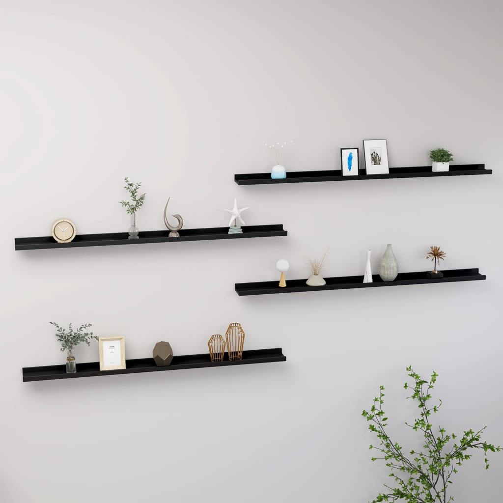 vidaXL Wall Shelves 4 pcs Black 115x9x3 cm