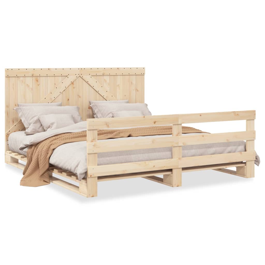 vidaXL Bed Frame with Headboard 180x200 cm Super King Solid Wood Pine ...