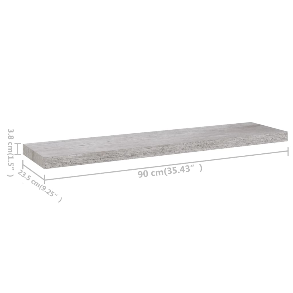 vidaXL Floating Wall Shelves 4 pcs Concrete Grey 90x23.5x3.8 cm MDF
