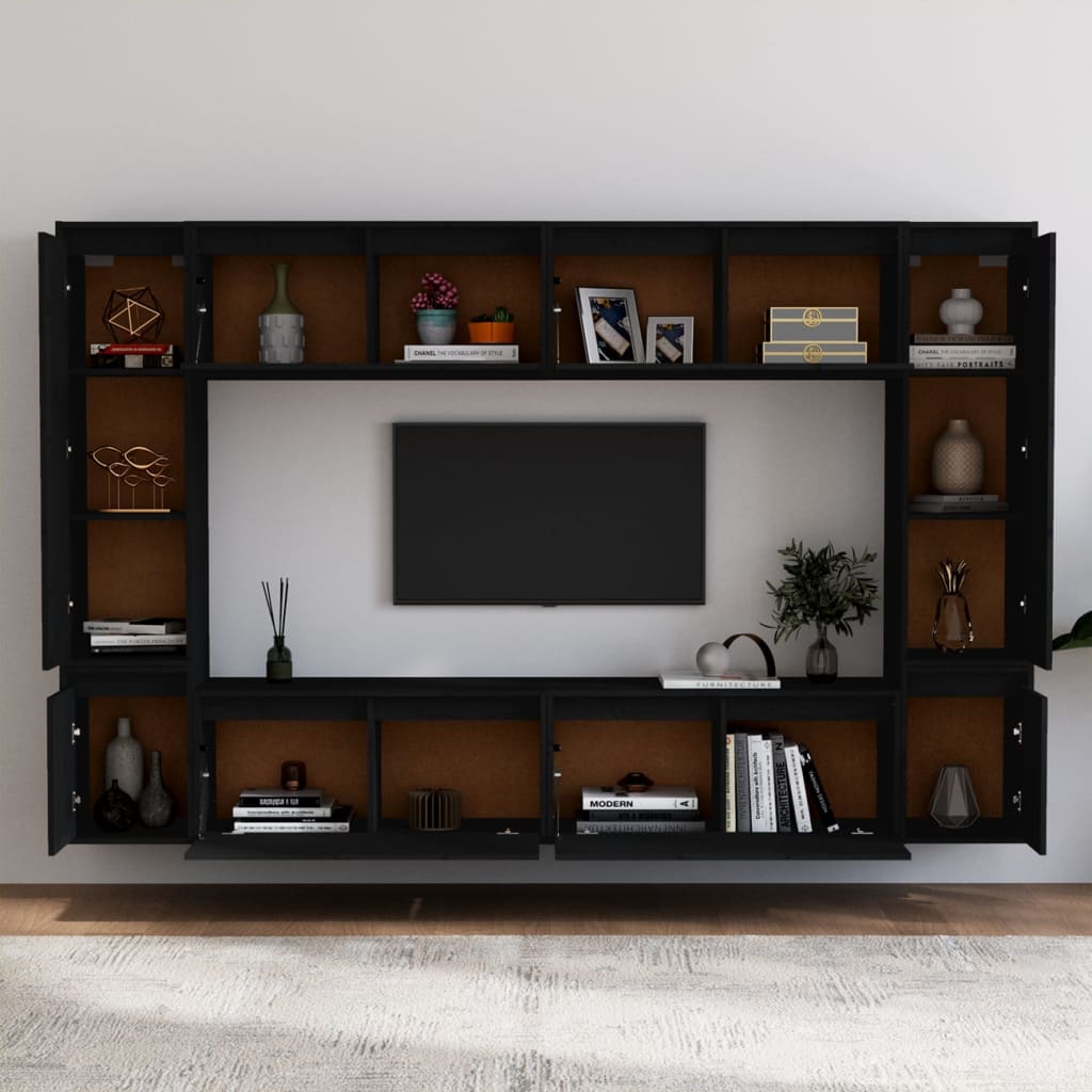 vidaXL TV Cabinets 8 pcs Black Solid Wood Pine