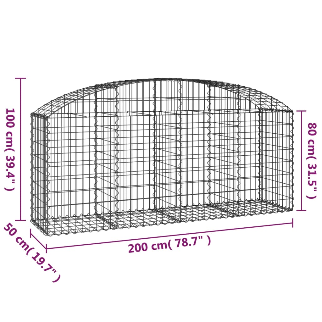 vidaXL Arched Gabion Basket 200x50x80/100 cm Galvanised Iron