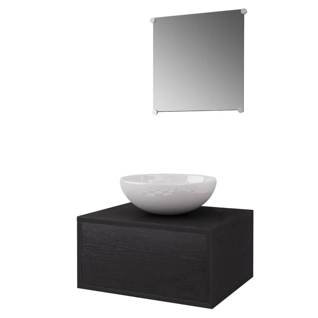 vidaXL Four Piece Bathroom Furniture Set with Basin with Tap Black