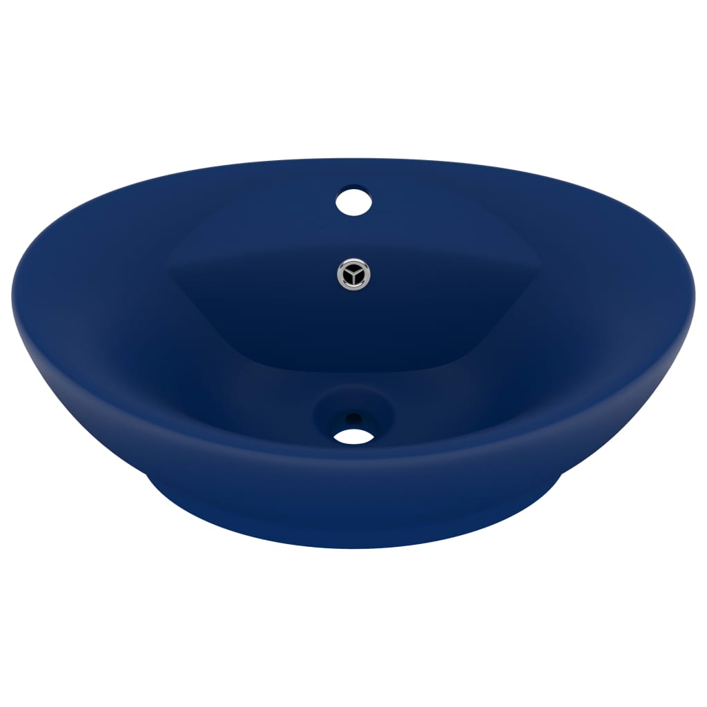 vidaXL Luxury Basin Overflow Oval Matt Dark Blue 58.5x39 cm Ceramic
