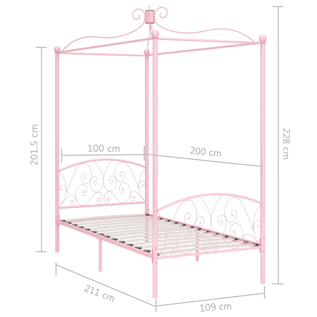 vidaXL Canopy Bed Frame Pink Metal 100x200 cm