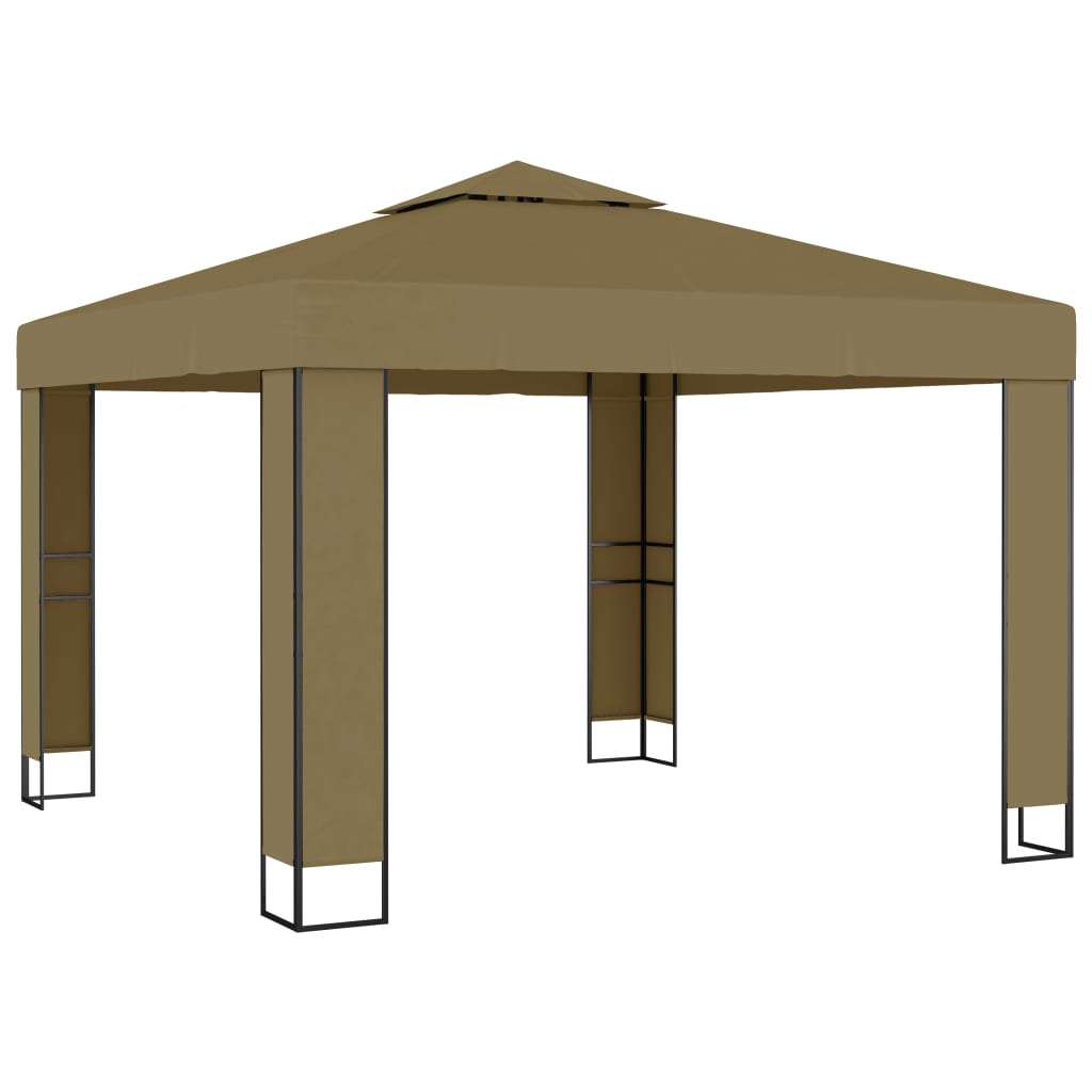 vidaXL Gazebo with Double Roof&LED String Lights 3x3x2.7 m Taupe