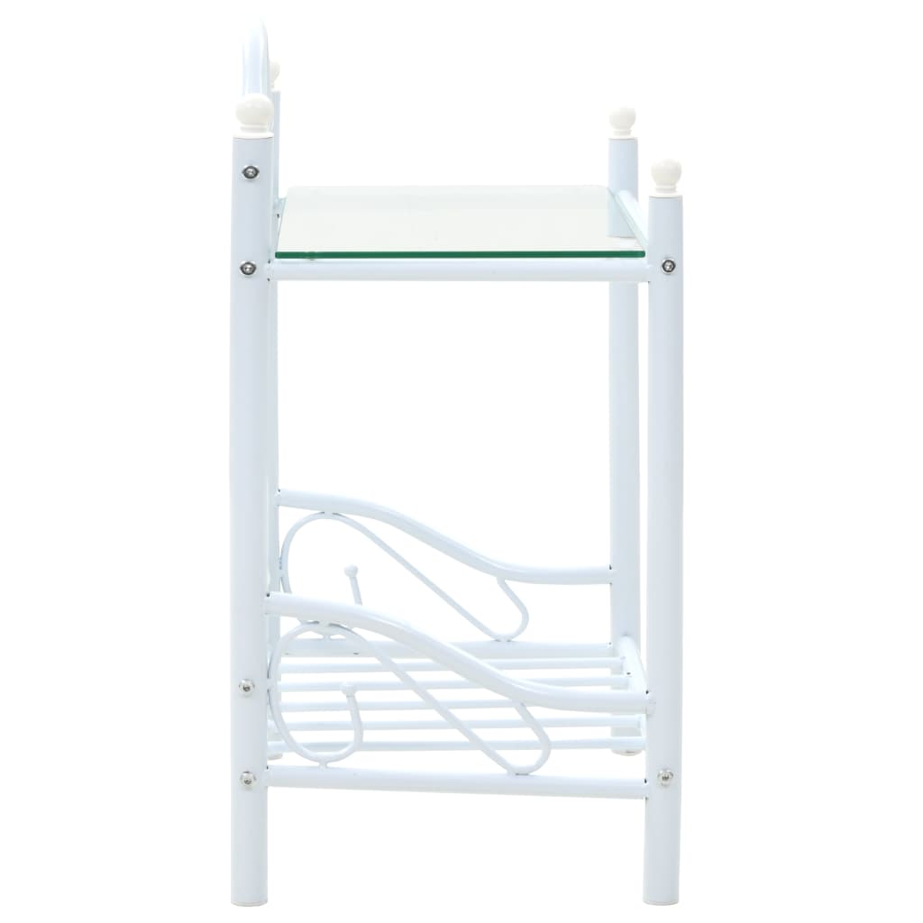 vidaXL Bedside Table Steel and Tempered Glass 45x30.5x60 cm White