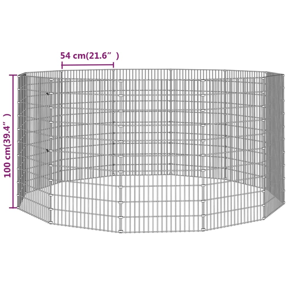 vidaXL 12-Panel Rabbit Cage 54x100 cm Galvanised Iron