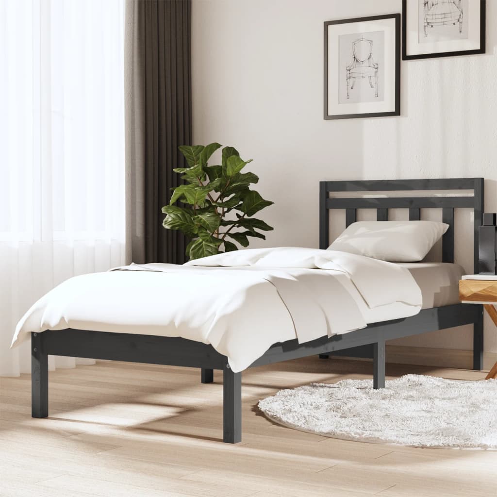 vidaXL Bed Frame Grey Solid Wood Pine 100x200 cm