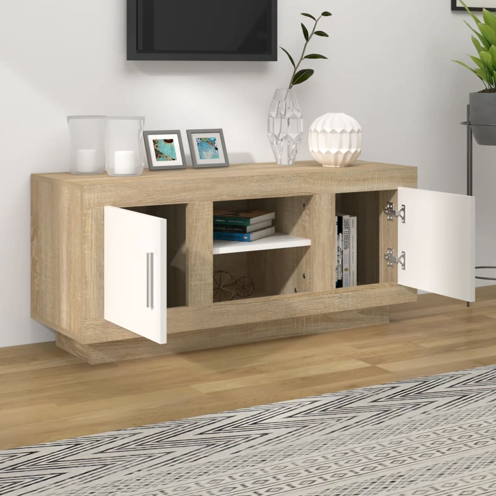 vidaXL TV Cabinet White and Sonoma Oak 102x35x45 cm Engineered Wood