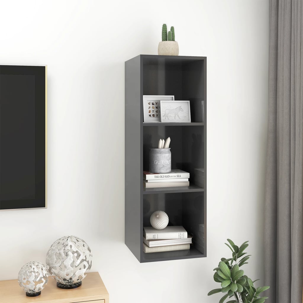 vidaXL Wall-mounted TV Cabinet High Gloss Grey 37x37x107 cm Engineered Wood