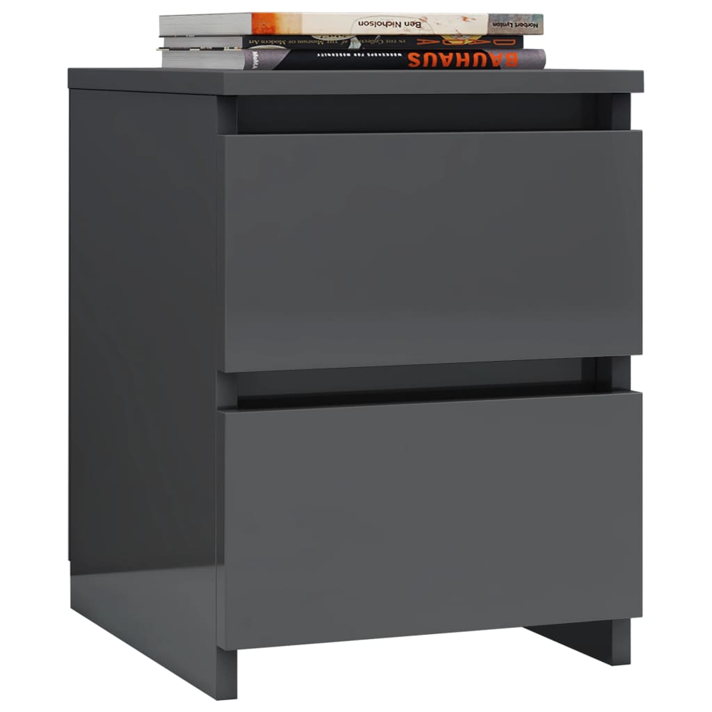 vidaXL Bedside Cabinets 2 pcs High Gloss Grey 30x30x40 cm Engineered Wood
