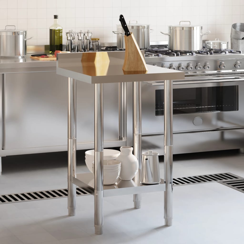 vidaXL Kitchen Work Table with Backsplash 55x55x93 cm Stainless Steel