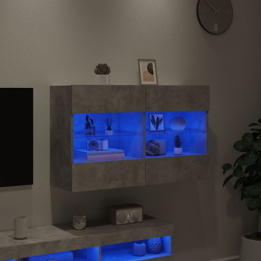 vidaXL TV Wall Cabinet with LED Lights Concrete Grey 98.5x30x60.5 cm